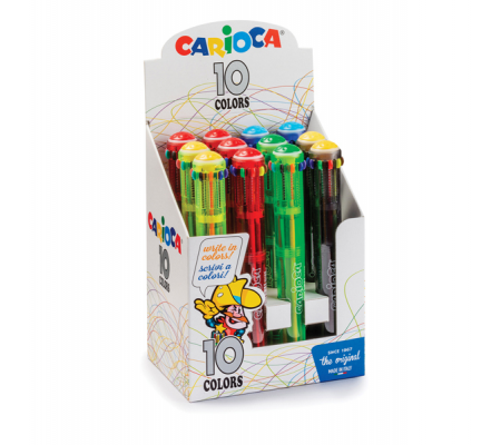 Display 12 penne a sfera automatica - 10 colori colori fluo assortiti - Carioca - 42761 - 8003511415112 - DMwebShop