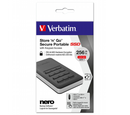 Memoria SSD portatile Store 'N'Go Usb 3.1 - con tastierino numerico - 256 Gb - Verbatim - 53402 - DMwebShop