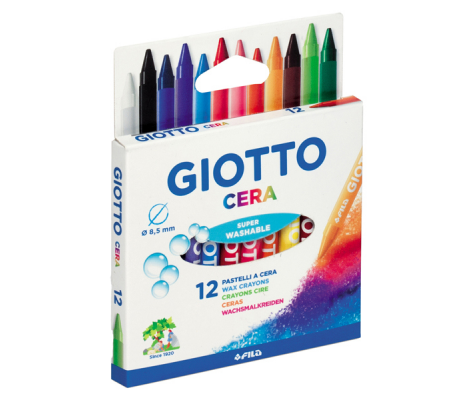 Pastelli a cera - lunghezza 90 mm - Ø 8,5 mm - colori assortiti - conf. 12 pezzi - Giotto 281200