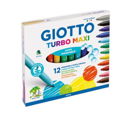 Pennarelli Turbo Maxi - punta Ø 5 mm - colori assortiti - astuccio 12 pezzi - Giotto 454000