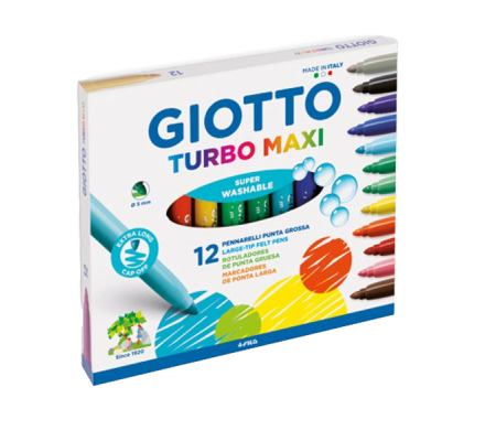 Pennarelli Turbo Maxi - punta Ø 5 mm - colori assortiti - astuccio 12 pezzi - Giotto - 454000 - 8000825966309 - DMwebShop