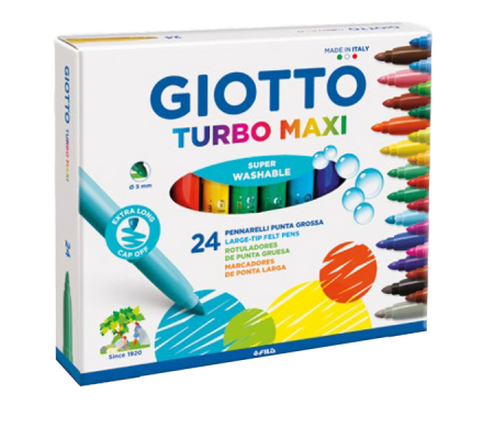 Pennarelli Turbo Maxi - punta Ø 5 mm - colori assortiti - astuccio 24 pezzi - Giotto - 455000 - 8000825453502 - DMwebShop