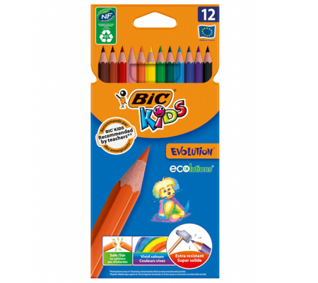 Matite colorate Kids Evolution - colori assortiti - astuccio 12 pezzi - Bic 82902914
