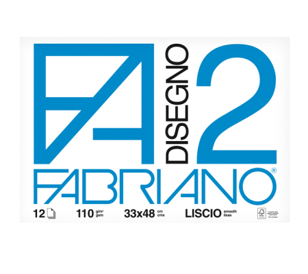 Blocco F2 - 33 x 48 cm - 12 fogli - 110 gr - liscio - collato - Fabriano 06200534