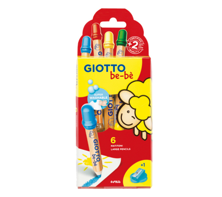 Supermatitoni - Ø mina 7 mm - lavabili - colori assortiti - con temperino - astuccio 6 pezzi - Giotto F477600