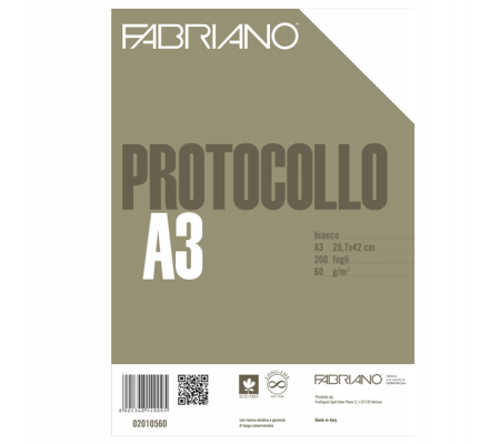 Foglio protocollo - A4 - senza rigatura - 60 gr - bianco - conf. 200 pezzi - Fabriano - 02010560 - 8001348149095 - DMwebShop