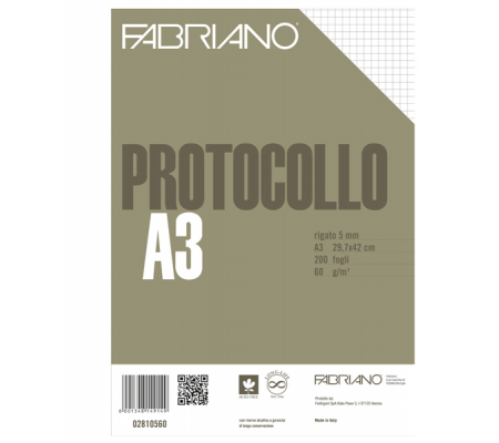 Foglio protocollo - A4 - 5 mm - 60 gr - conf. 200 fogli - Fabriano - 02810560 - 8001348149149 - DMwebShop