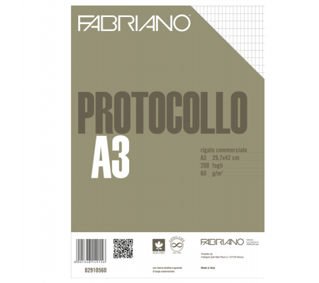 Fogli protocollo - A4 commerciale - 60 gr - conf. 200 pezzi - Fabriano 02910560