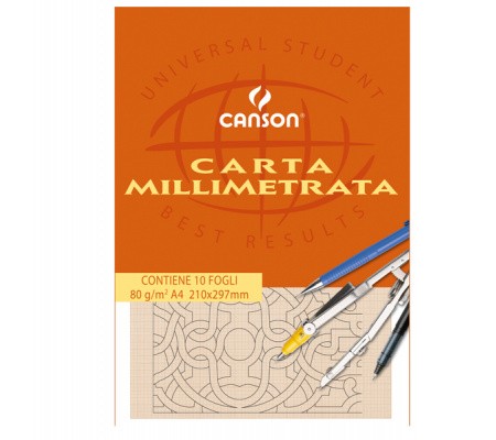 Blocco carta opaca millimetrata - 210 x 297 mm - 10 fogli - 80 gr - Canson C200005812