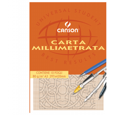 Blocco carta opaca millimetrata - 297 x 420 mm - 10 fogli - 80 gr - Canson C200005824
