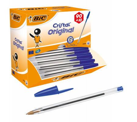 Penna a sfera Cristal - punta media 1 mm - blu - conf. 90+10 pezzi - Bic 942910