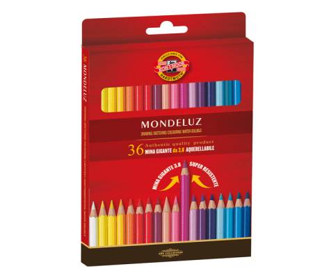 Matite colorate Mondeluz acquerellabili diametro mina 3 - 8 mm colori assortiti Koh I Noor astuccio 36 pezzi Koh i noor H2141N - 4689