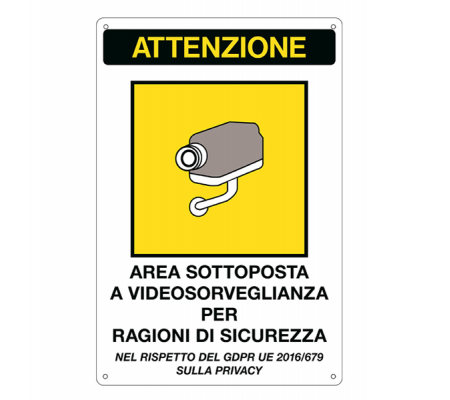 Cartello segnalatore - 20 x 30 cm - AREA SOTTOPOSTA A VIDEOSORVEGLIANZA - alluminio - Cartelli Segnalatori 33378