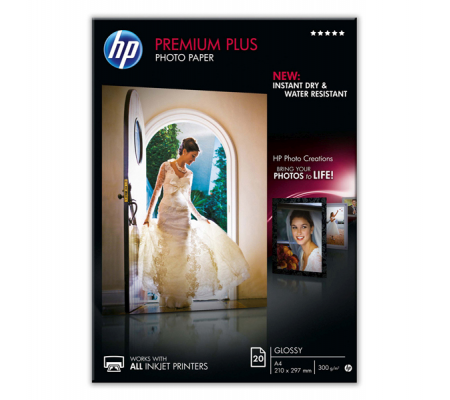 Carta fotografica Premium Plus lucida - A4 - 210 x 297 mm - conf. da 20 Fogli - Hp CR672A