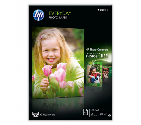 Confezione da 100 Fogli Carta fotografica lucida Everyday - A4 - 210 x 297 mm - Hp Q2510A