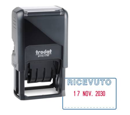 Timbro Printy 4750/L autoinchiostrante - DATA + RICEVUTO - 41 x 24 mm - 4 mm - bicolore - Trodat - 141383 - 9010035413837 - DMwebShop