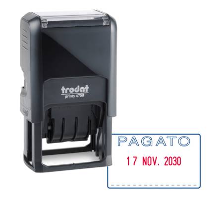Timbro Printy 4750/L autoinchiostrante - DATA + PAGATO - 41 x 24 mm - 4 mm - bicolore - Trodat - 141062 - 9010035410621 - DMwebShop