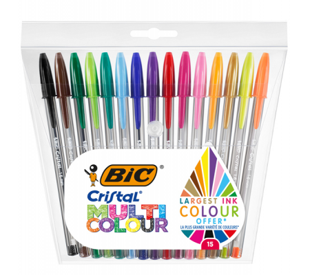 Penna sfera Cristal multicolor - punta 1,6 mm - colori assortiti - conf. 15 pezzi - Bic - 964899 - 3086123538870 - DMwebShop