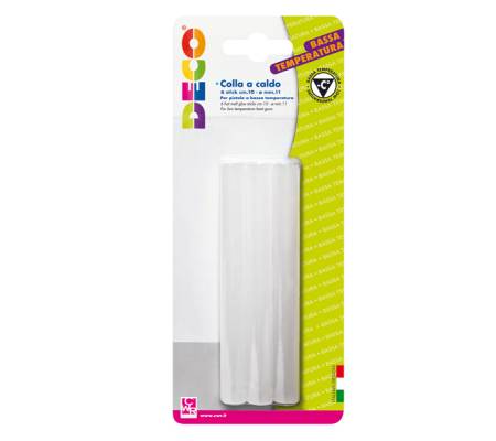 Stick per pistola colla a caldo - 11 mm x 10 cm - trasparente bassa temperatura - conf. 6 pezzi - Deco - 06165 - 8004957061659 - DMwebShop