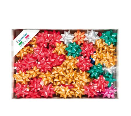 Stelle di nastro liscio 6800 - 14 mm - Ø 6,5 cm - colori natalizi assortiti - conf. 100 pezzi - Brizzolari - 00064300 - 8004451031004 - DMwebShop