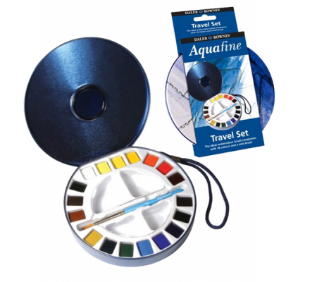 Acquerelli Aquafine Godet colori assortiti scatola in metallo 18 acquerelli + pennello + 2 tavolozze - Daler Rowney - D131900030 - 5011386090511 - DMwebShop