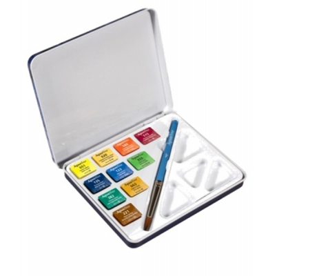 Acquerelli Aquafine colori assortiti scatola metallo 10 acquerelli + pennello + tavolozza - Daler Rowney - D131900910 - 5011386094205 - DMwebShop