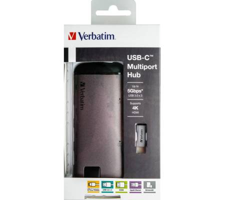USB-C Adattatore USB 3.1 G1 - USB 3.0 x 3 - HDMI - SDHC - MICRO SDHC - R - Verbatim - 49142 - 23942491422 - DMwebShop