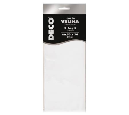 Carta velina - 20 gr - 50 x 76 cm - bianco perlescente - busta 5 fogli - Deco - 12295/01 - 8004957689945 - DMwebShop