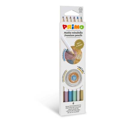 Matite colorate Minabella - Ø mina 3,8 mm - colori metallizzati assortiti - astuccio 6 pezzi - Primo - 5252MINAB6M - 8006919309571 - DMwebShop