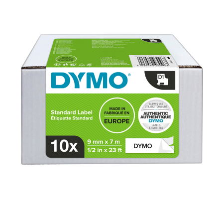 Nastri D1 - 9 mm x 7 mt - nero-bianco - value pack 10 pezzi - Dymo - 2093096 - 3026980930967 - DMwebShop