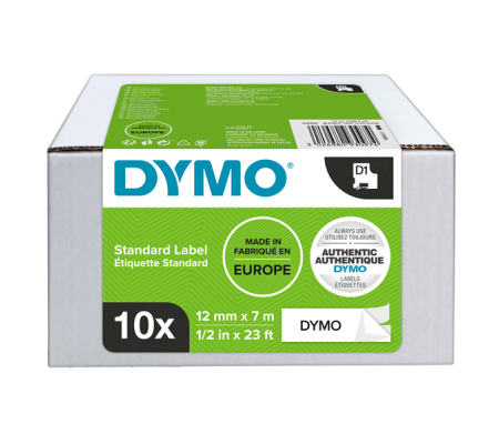 Nastri D1 - 12 mm x 7 mt - nero-bianco - value pack 10 pezzi - Dymo - 2093097 - 3026980930974 - DMwebShop