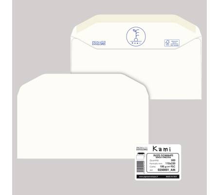 Busta KAMI GOMMATE bianca carta riciclata FSC senza finestra - 110 x 230 mm - 100 gr - conf. 500 pezzi - Pigna - 0250001AM - 8059020921422 - DMwebShop