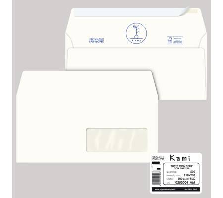 Busta Kami Strip - con finestra - 11 x 23 cm - 100 gr - carta riciclata FSC - conf. 500 pezzi - Pigna - 0250004AM - 8059020921453 - DMwebShop