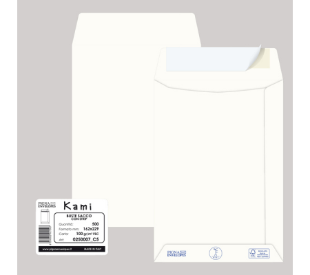 Busta sacco KAMI STRIP bianca carta riciclata FSC - 162 x 229 mm - 100 gr - conf. 500 pezzi - Pigna - 0250007C5 - 8059020921507 - DMwebShop