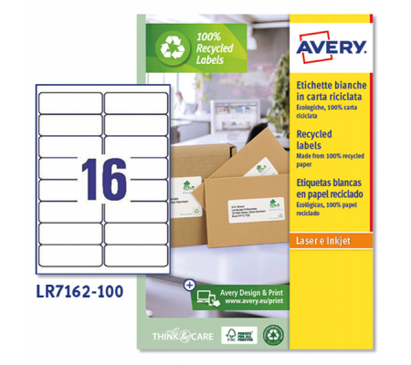 Etichette per buste e pacchi in carta riciclata - bianca - 99,1 x 33,9 mm - 100 fogli - Avery - LR7162-100 - 5014702815065 - DMwebShop