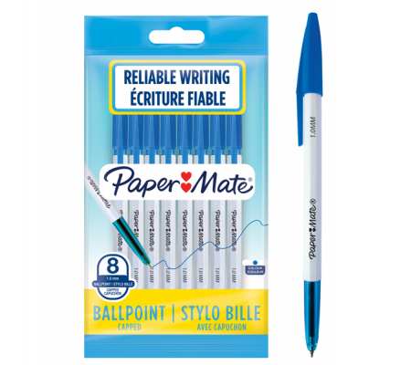 Penna a sfera - con cappuccio 045 - punta 1 mm - blu - busta 8 pezzi - Papermate - 2084422 - DMwebShop