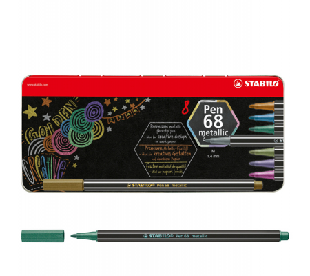 Pennarelli Pen 68 colori assortiti metallic scatola in metallo - conf. 8 pezzi - Stabilo - 6808/8-32 - 4006381546386 - DMwebShop