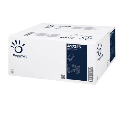 Asciugamani piegati a V - 2 veli - 18 gr - goffratura a onda - 24 x 21 cm - bianco - conf. 20 pezzi da 150 - Papernet - 417215 - 89377A - DMwebShop