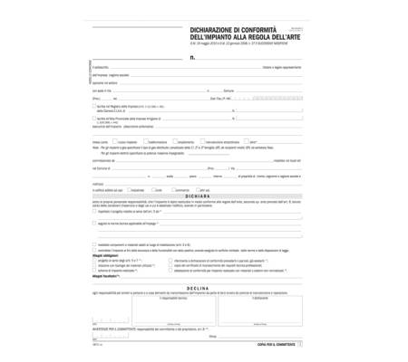 Dichiarazione conformita' impianto - snap 5 copie autoricalcanti - 31 x 21 cm - DU184110000 - conf. 50 pezzi - Data Ufficio - 884250000G - 88640A - DMwebShop
