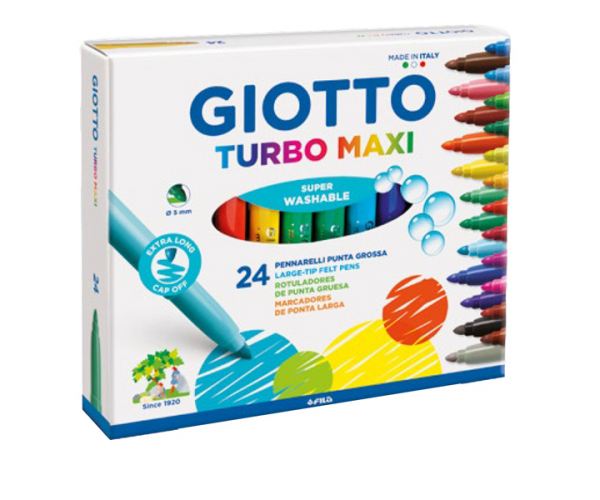 Pennarelli Turbo Maxi - punta 5 mm - colori assortiti - astuccio 24 pezzi Giotto 455000